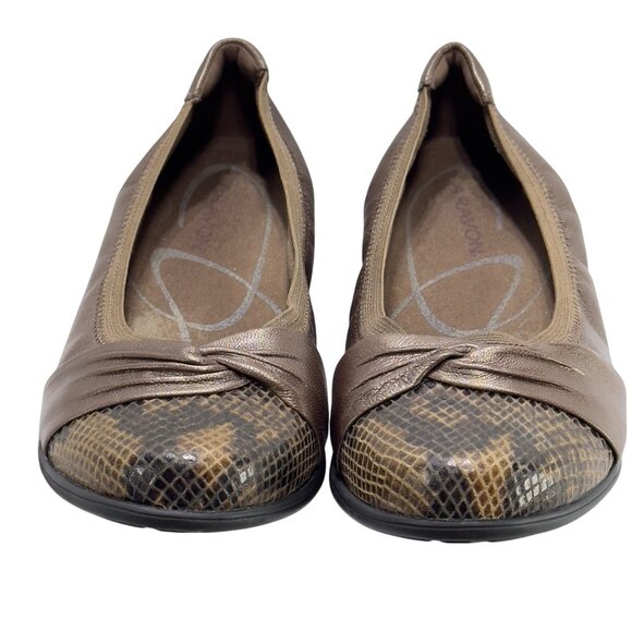 ARAVON Womens Brown Metallic Leather Flats Snake Print Toe Cap Cushioned Size 8M - Picture 10 of 11